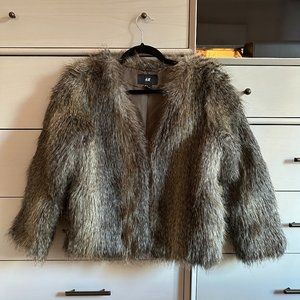 H&M Faux Fur Jacket, US Size 6, Brown